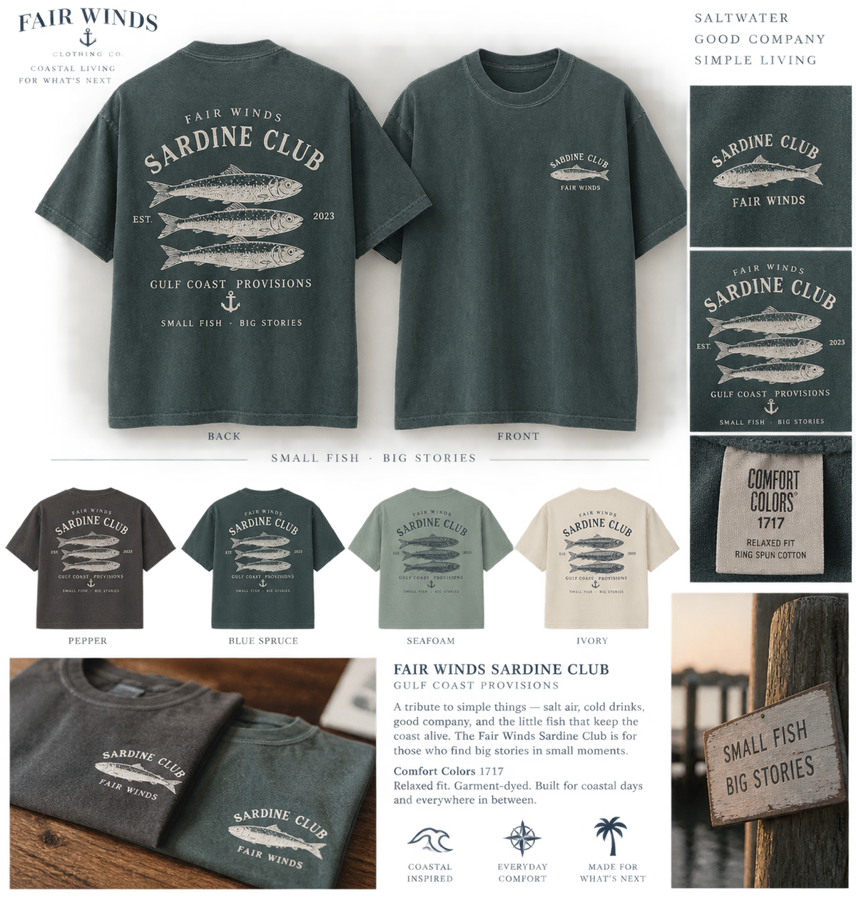 Fair Winds Sardine Club Gulf Coast Provisions Comfort Colors 1717 tee concept