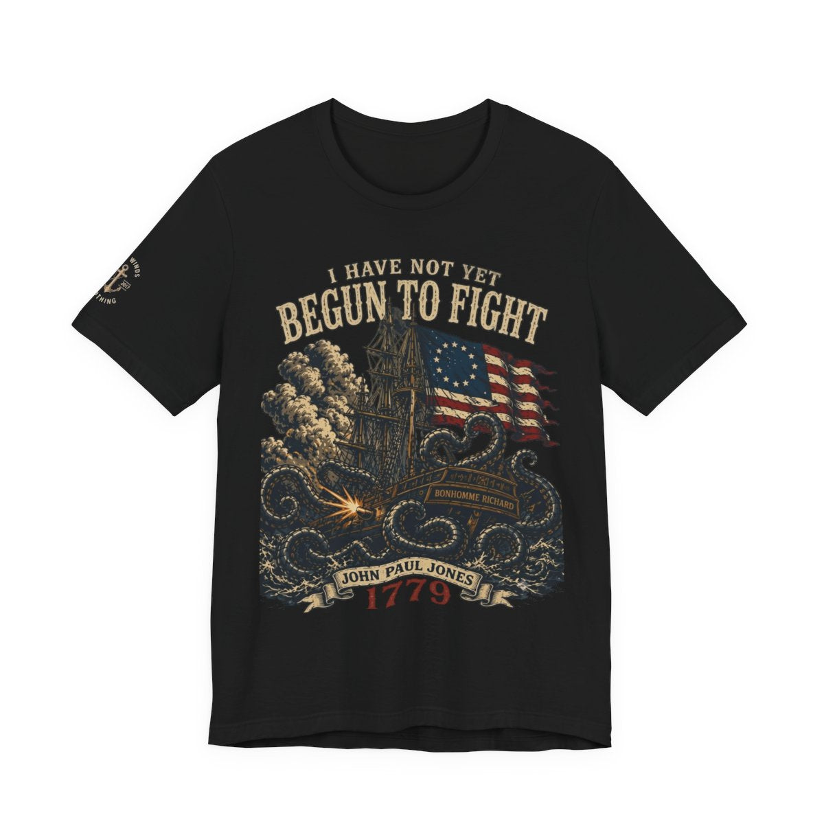Black John Paul Jones 1779 I Have Not Yet Begun to Fight graphic T-shirt