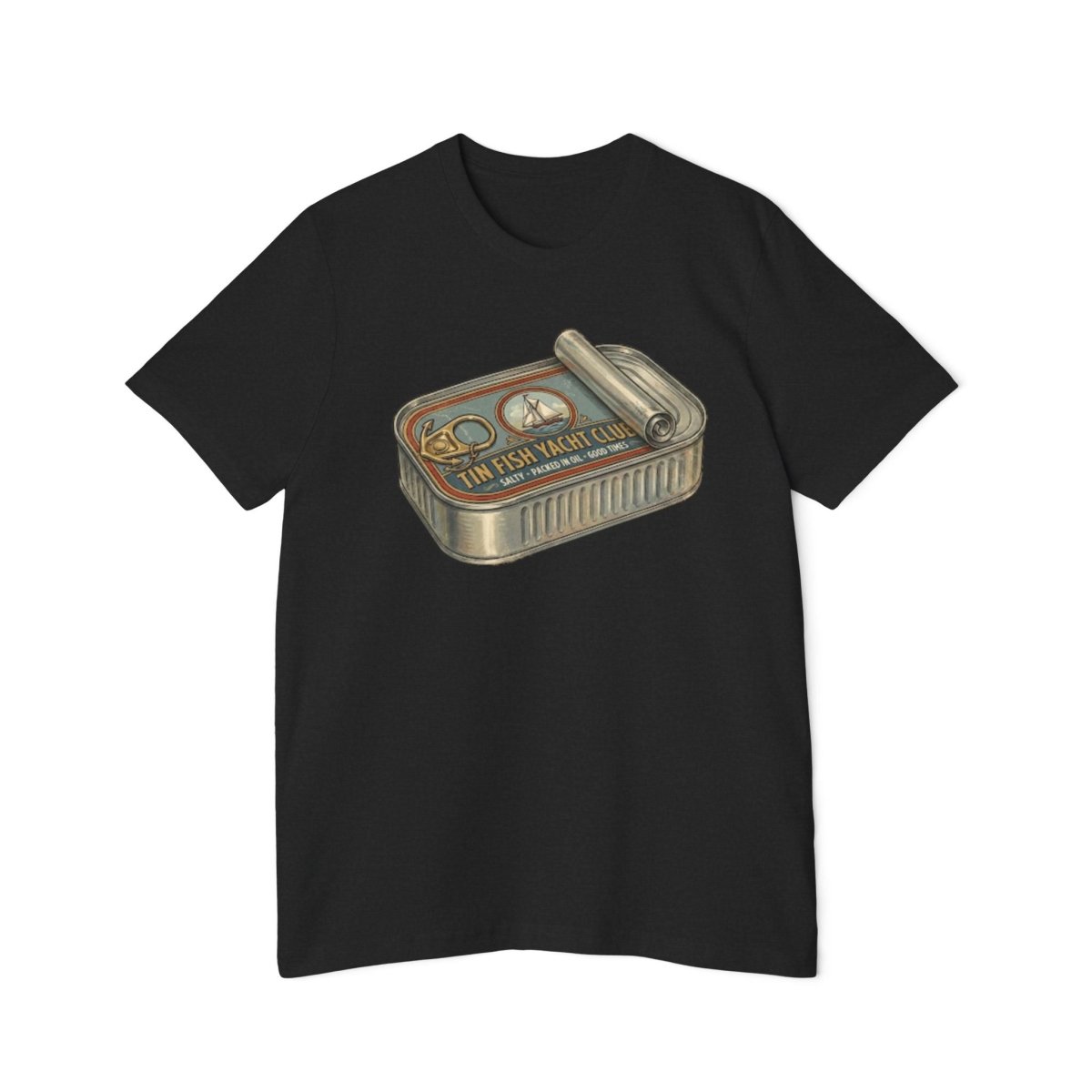 Tin Fish Yacht Club T-Shirt — Vintage Sardine Can Nautical Graphic - Fair Winds Clothing