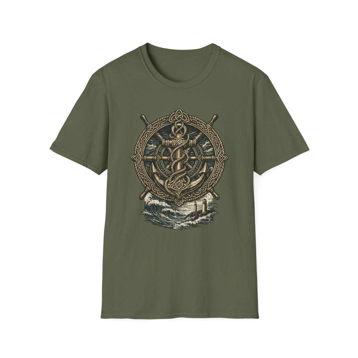 Viking Serpent Shield T-Shirt — Norse Jörmungandr Wave Graphic Tee - Fair Winds Clothing