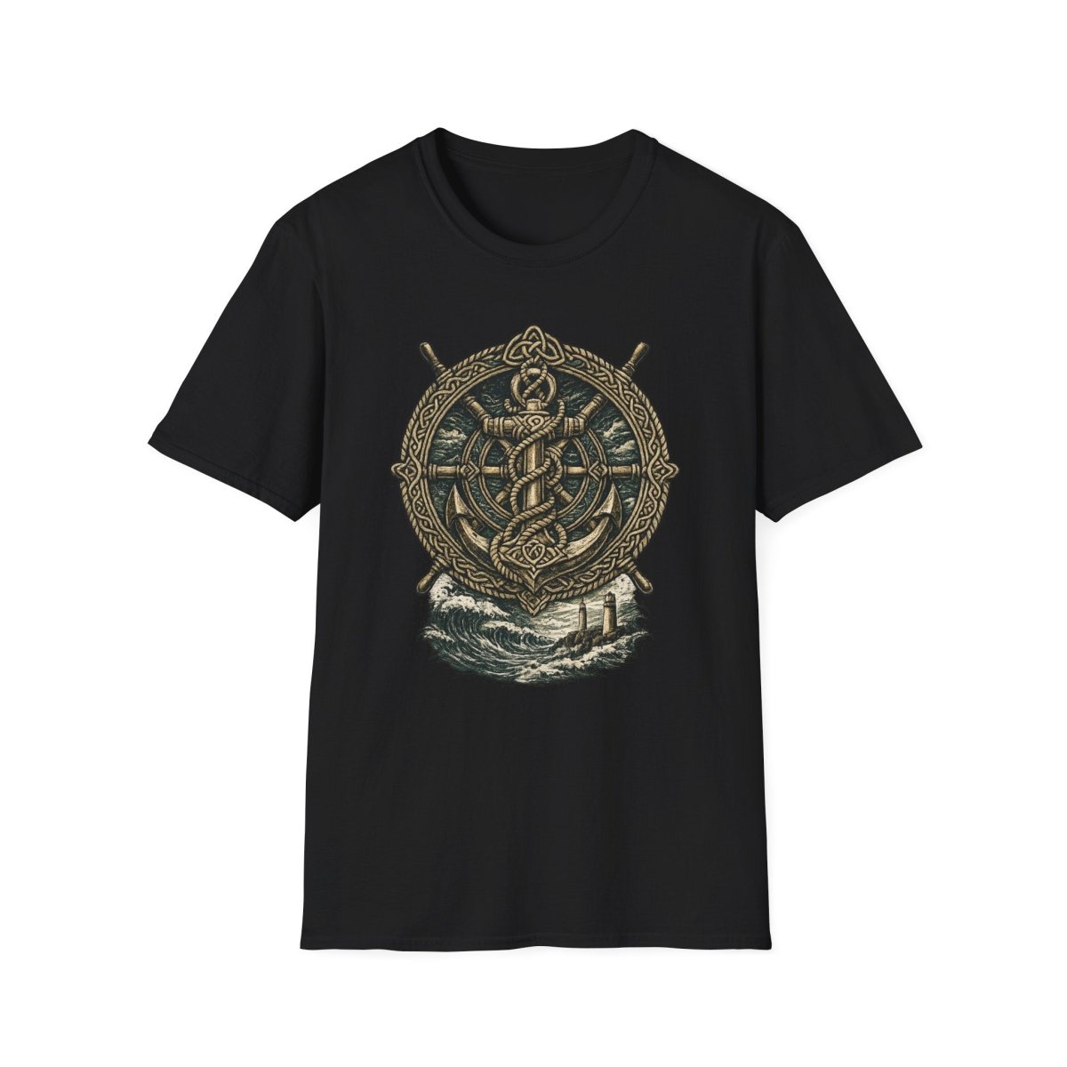 Viking Serpent Shield T-Shirt — Norse Jörmungandr Wave Graphic Tee - Fair Winds Clothing
